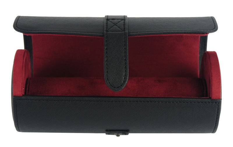 TIMELYBUYS Deluxe Black Saffiano 3 Watch Bangle Bracelet Travel Watch Case and Jewelry Roll - Image 2